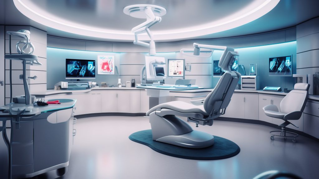 Interior of modern medical office with doctor's workplace Generative AI